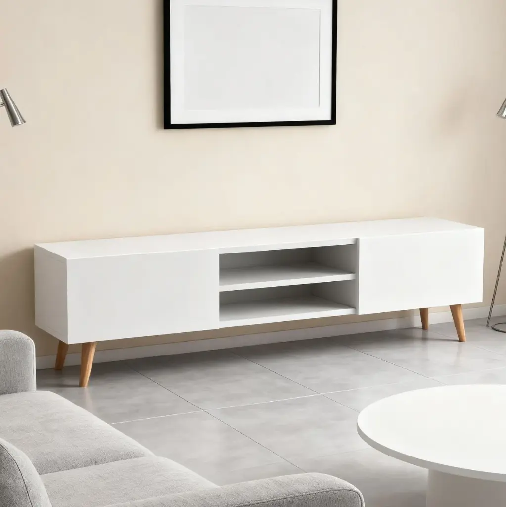 WHITE TV STAND ENTERTAINMENT CENTER WITH STORAGE CABINETS TV CONSOLE_2.webp