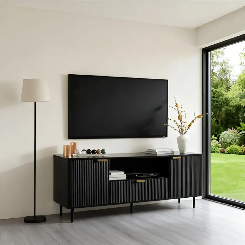MODERN BLACK TV STAND WITH GROOVED DOOR DESIGN_3.webp