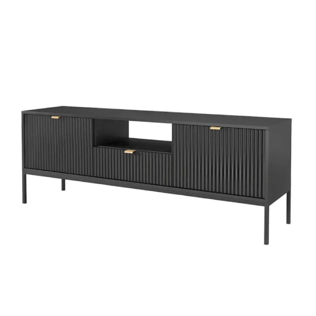 MODERN BLACK TV STAND WITH GROOVED DOOR DESIGN_6.webp