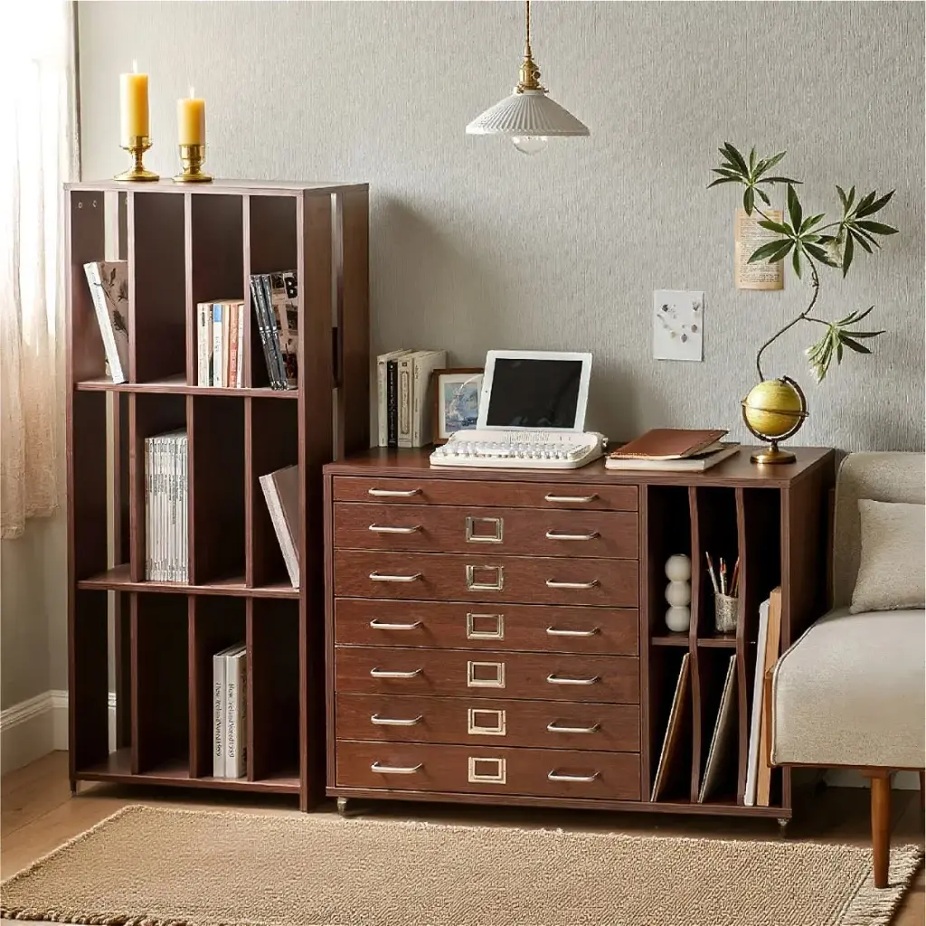 MODERN MULTIFUNCTIONAL BOOKSHELF WITH HEIGHTENED GRID STORAGE_3.webp