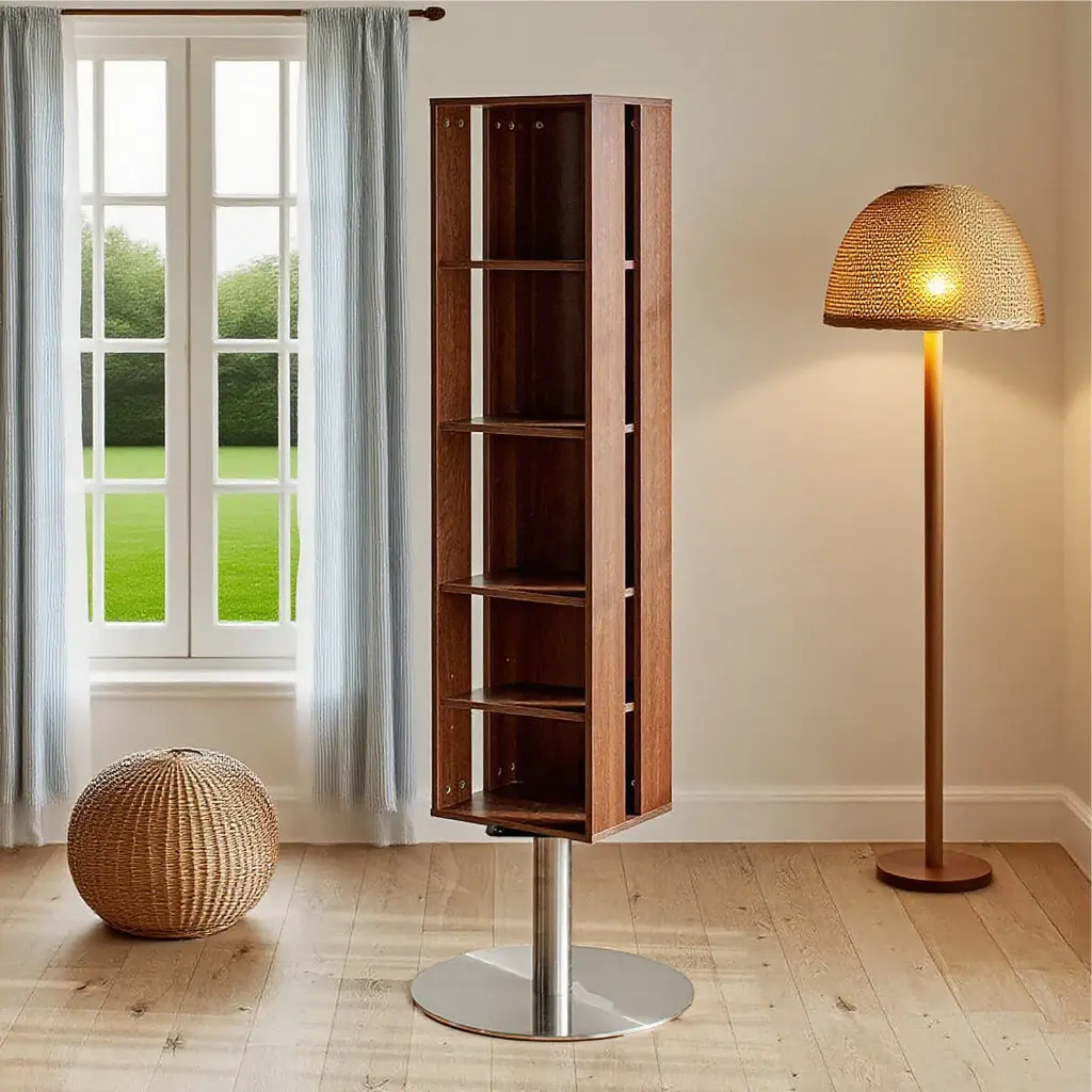MULTI-FUNCTIONAL ROTATING WOODEN BOOKSHELF WITH BUILT-IN MIRROR_5.webp