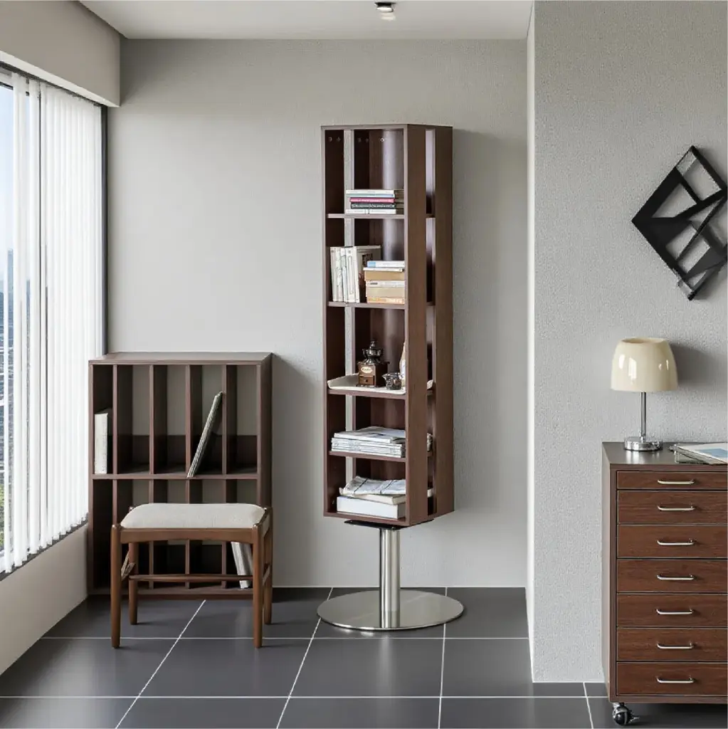 MULTI-FUNCTIONAL ROTATING WOODEN BOOKSHELF WITH BUILT-IN MIRROR_2.webp