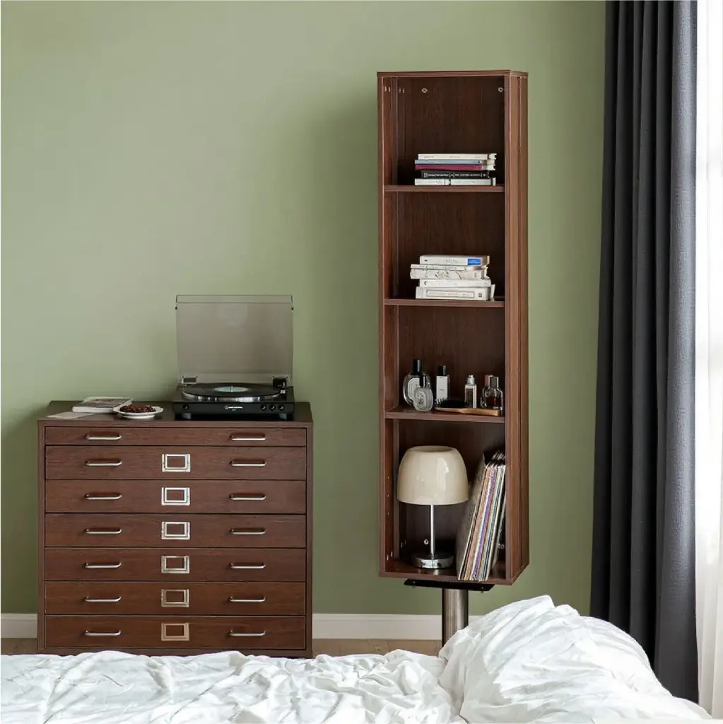 MULTI-FUNCTIONAL ROTATING WOODEN BOOKSHELF WITH BUILT-IN MIRROR_3.webp