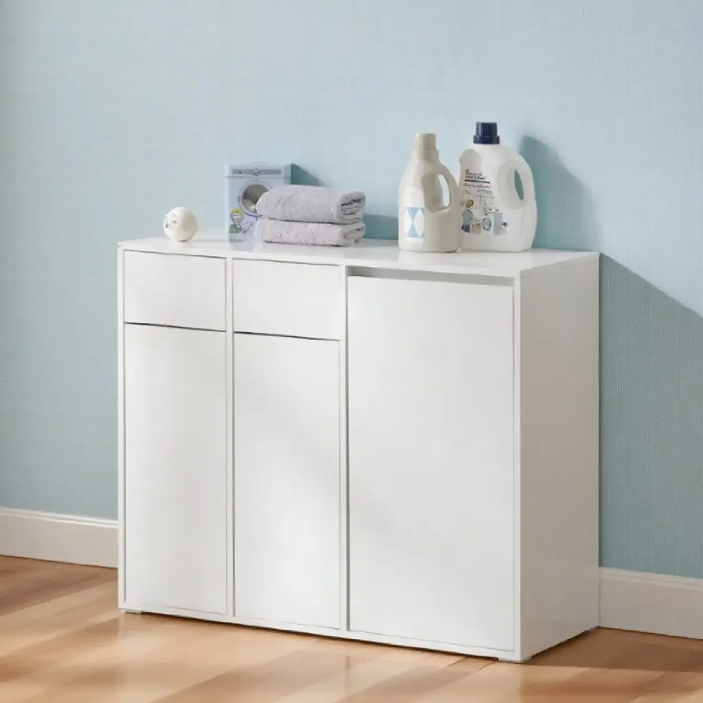 MINIMALIST WHITE WOODEN FURNITURE TRASH CABINET_6.webp