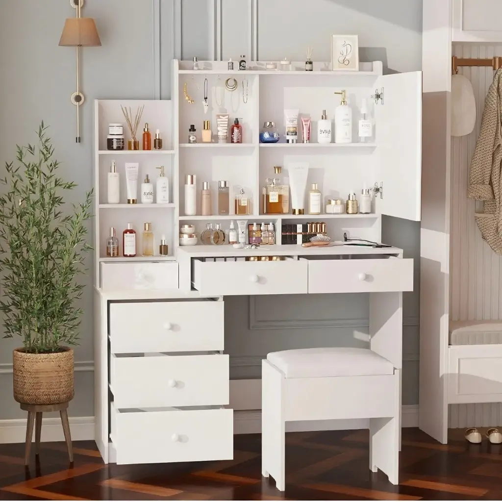 PREMIUM PLYWOOD DRESSING TABLE WITH LED MIRROR LIGHTING AND STORAGE_4.webp