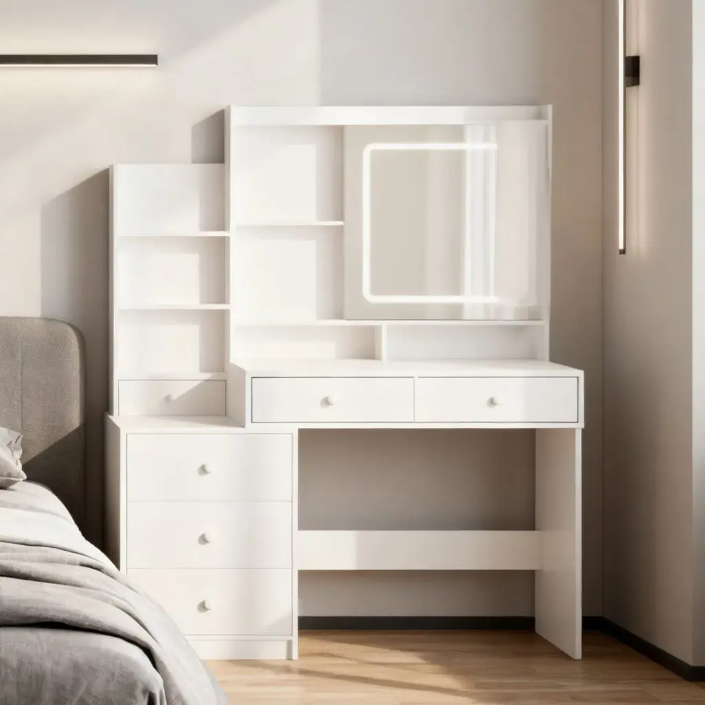 PREMIUM PLYWOOD DRESSING TABLE WITH LED MIRROR LIGHTING AND STORAGE_2.webp