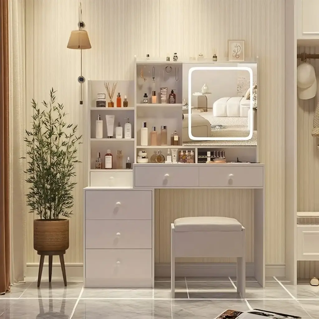 PREMIUM PLYWOOD DRESSING TABLE WITH LED MIRROR LIGHTING AND STORAGE_3.webp