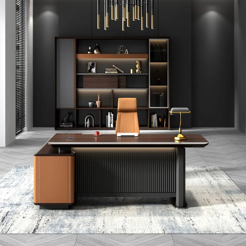 MODERN LEFT-RIGHT DIVIDED E1 MDF STORAGE EXECUTIVE DESK WITH SIDE CABINET - KNIGHT SERIES_2.webp