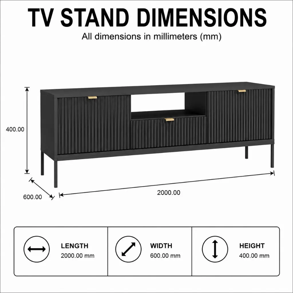 MODERN BLACK TV STAND WITH GROOVED DOOR DESIGN.webp