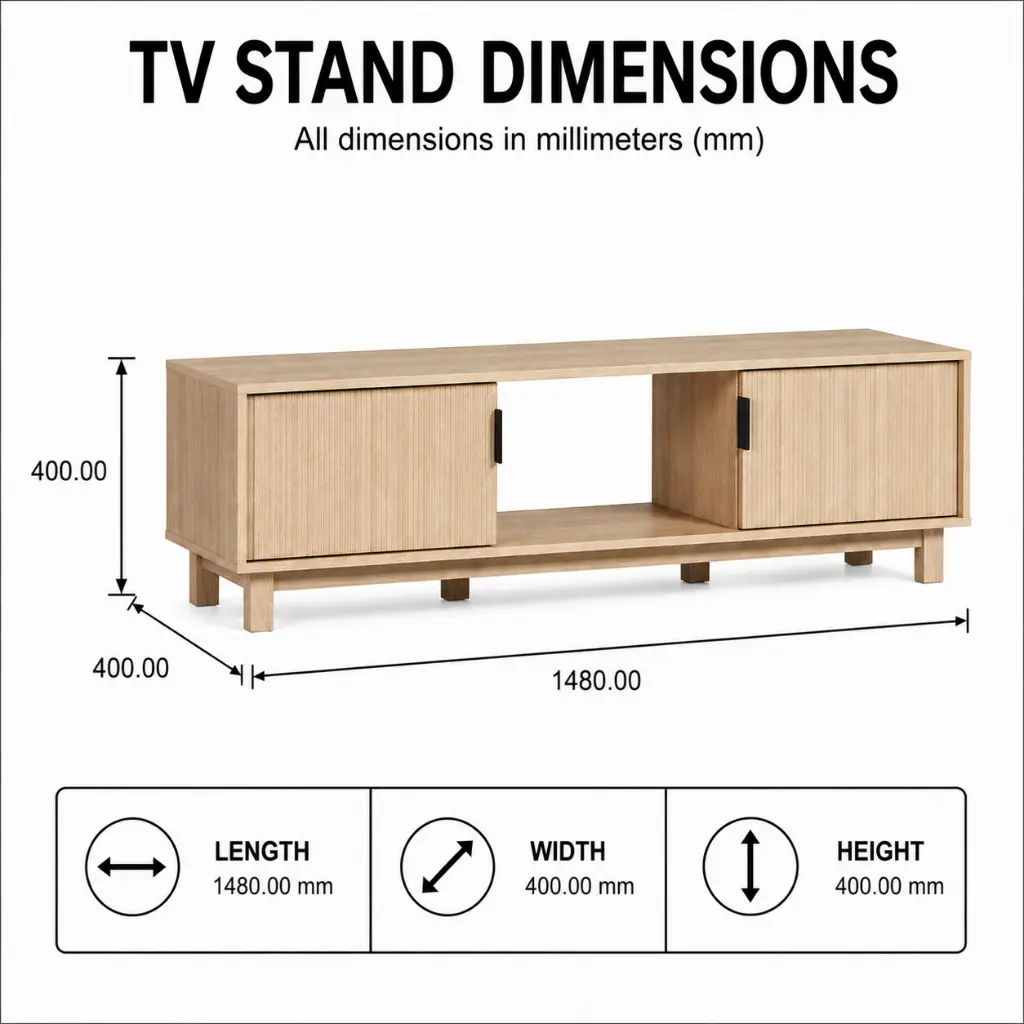 MODERN MEDIEVAL TV STAND WITH LATTICE DOOR DESIGN & METAL HANDLES STURDY WOODEN SUPPORT.webp