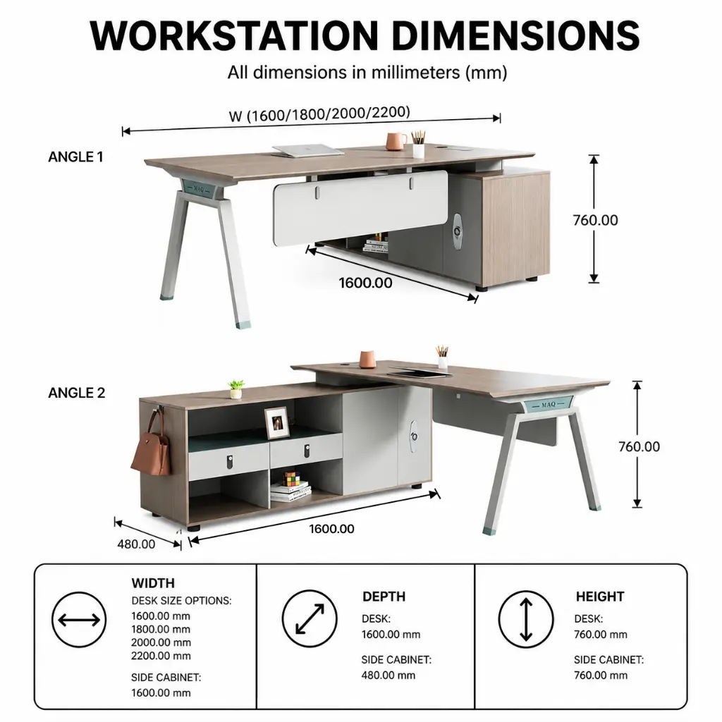 MODERN OFFICE DESK WITH SIDE CABINET - GH SERIES.webp