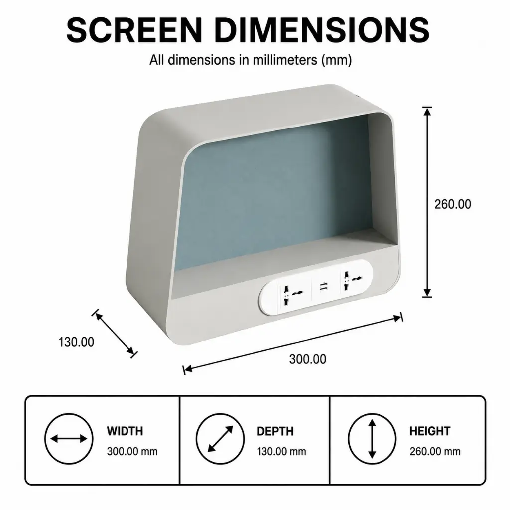MODERN DESKTOP POWER HUB WITH INTEGRATED PRIVACY SCREEN AND DOUBLE-SIDED SOCKETS – GH SER.webp