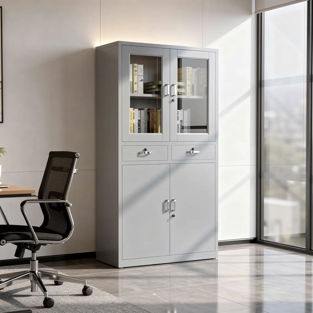 PREMIUM STEEL GLASS STORAGE CABINET