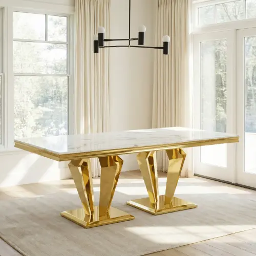 GILDED TWIN PEDESTAL DINING TABLE