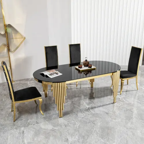 GILDED BLACK GLASS CLASSIC DINING TABLE 