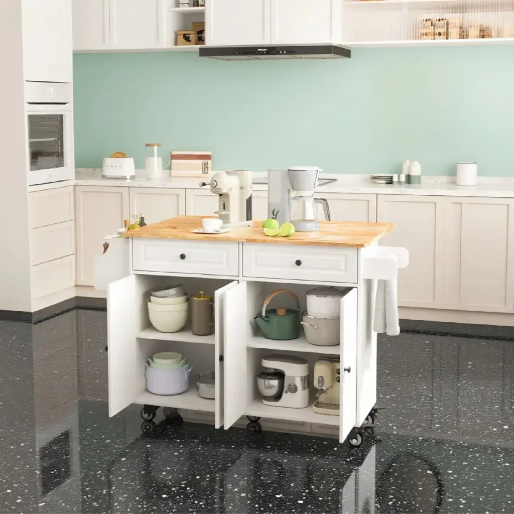 FARMHOUSESTYLE MOVABLE KITCHEN ISLAND WITH STORAGE