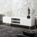 WHITE TV STAND ENTERTAINMENT CENTER WITH STORAGE CABINETS TV CONSOLE