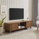 MODERN MEDIEVAL TV STAND WITH LATTICE DOOR DESIGN & METAL HANDLES STURDY WOODEN SUPPORT
