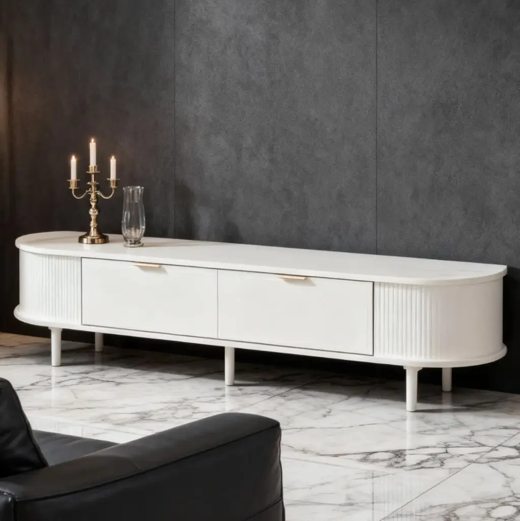 MODERN MINIMALIST 2 DRAWER White TV STAND