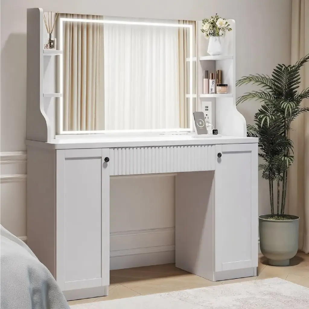 MODERN WOODEN DRESSING TABLE WITH LIGHT-UP MIRRORS