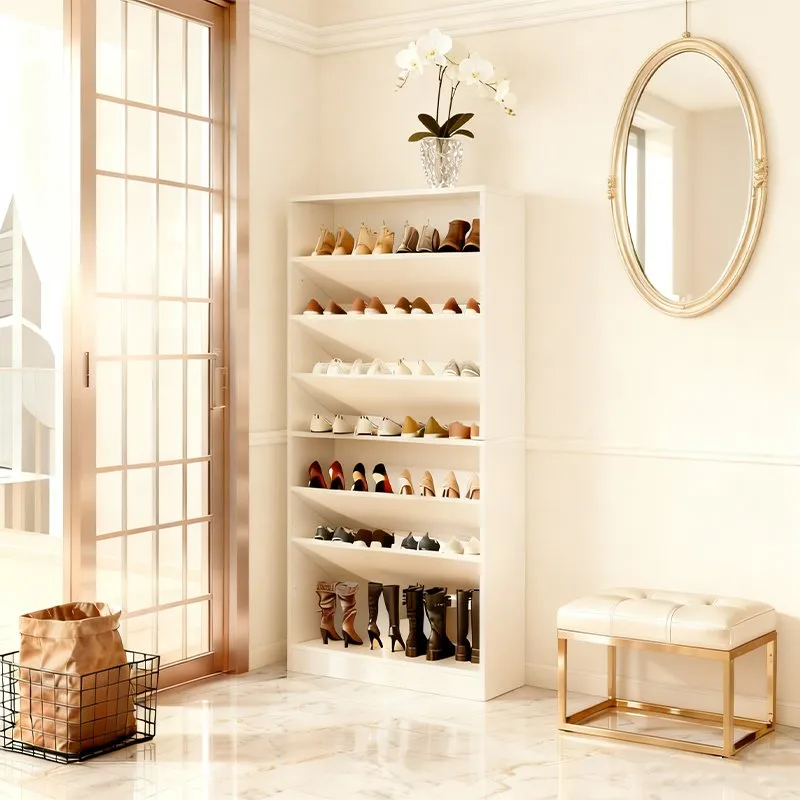 MINIMALIST CUSTOMIZABLE WHITE LARGE CAPACITY WOODEN SHOE CABINET