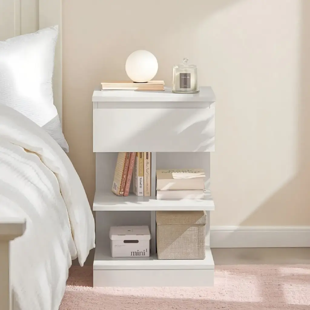 MODERN EUROPEAN MINIMALIST STYLE OPEN TWO-LEVEL SHELF BEDSIDE TABLE