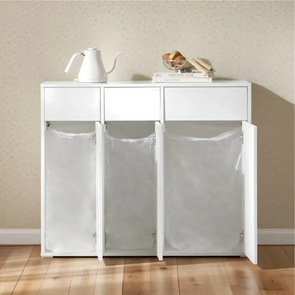 MINIMALIST WHITE WOODEN FURNITURE TRASH CABINET