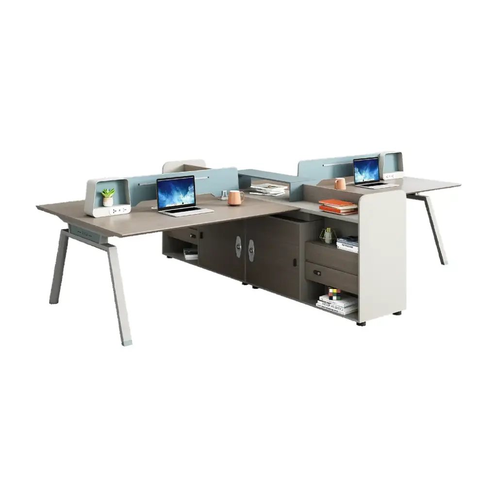 MODULAR WORKSTATION FOR 4 PEOPLE WITH INWARD UTILITY CABINETS & DRAWERS - GH SERIES 