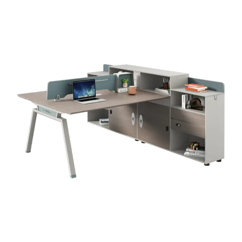 TWO-PERSON WORKSTATION WITH MAGIC BOX IN MORANDI GRAY & SAPPHIRE BLUE - GH SERIES 