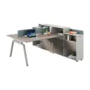 TWO-PERSON WORKSTATION WITH MAGIC BOX IN MORANDI GRAY & SAPPHIRE BLUE - GH SERIES 