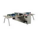 FOUR-PERSON WORKSTATION WITH SIDE CABINET IN MORANDI GRAY & SAPPHIRE BLUE - GH SERIES 
