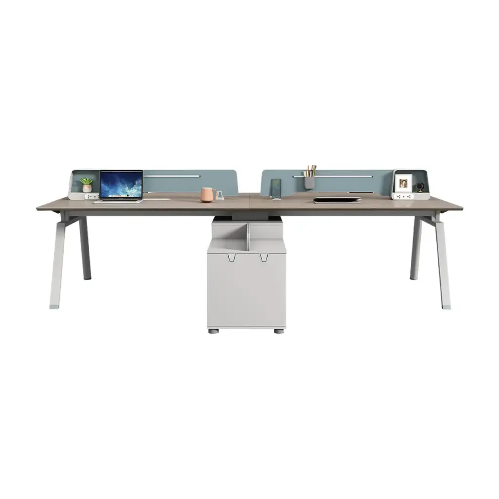 MODERN 4-PERSON WORKSTATION TABLE WITH INTEGRATED MAGIC BOX AND SIDE CABINET IN MIDDLE - GH SERIES 