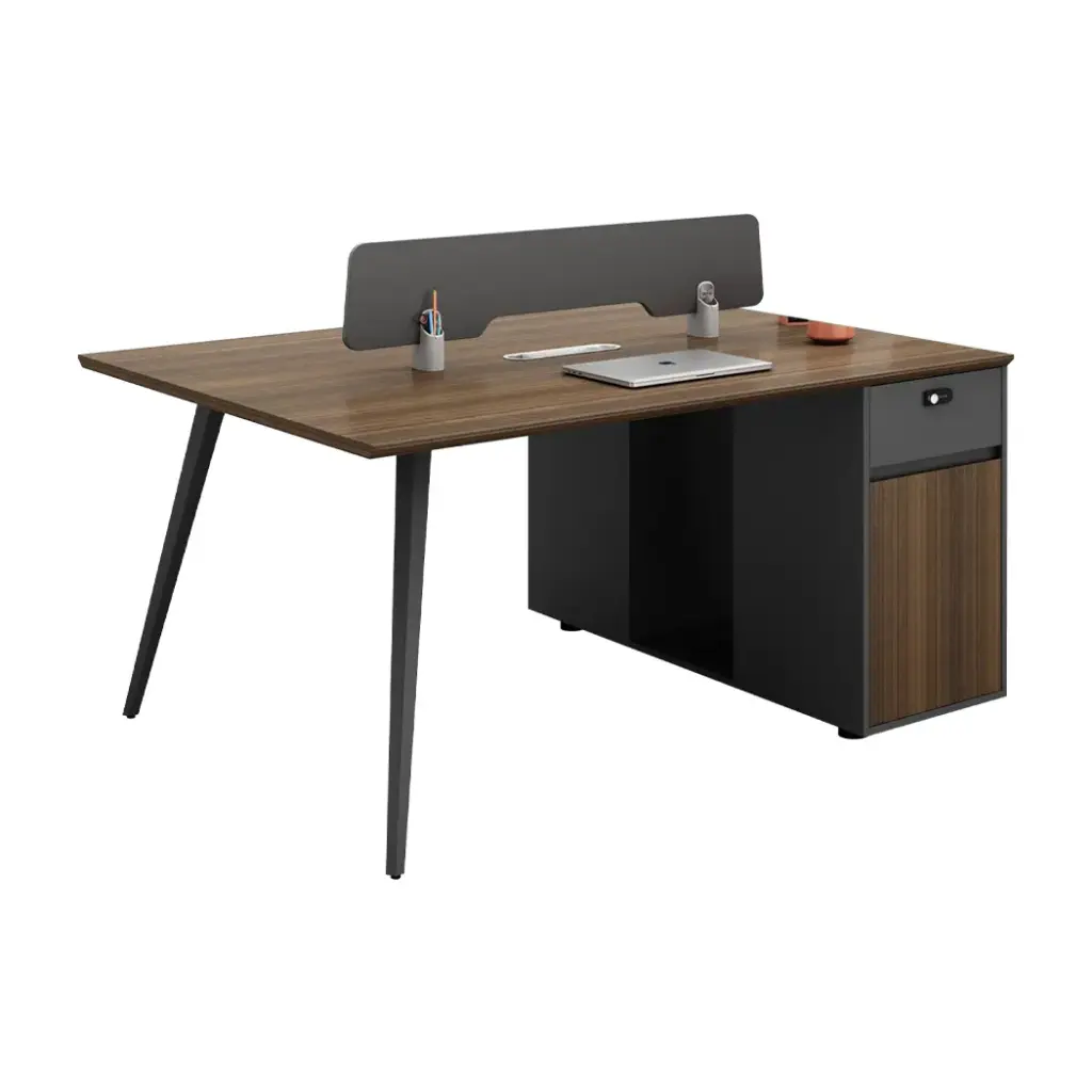 MODERN 2 PERSON DARK WOOD WORKSTATION WITH MAGIC BOX AND SIDE CABINET ON THE SIDE IN - GH SERIES 
