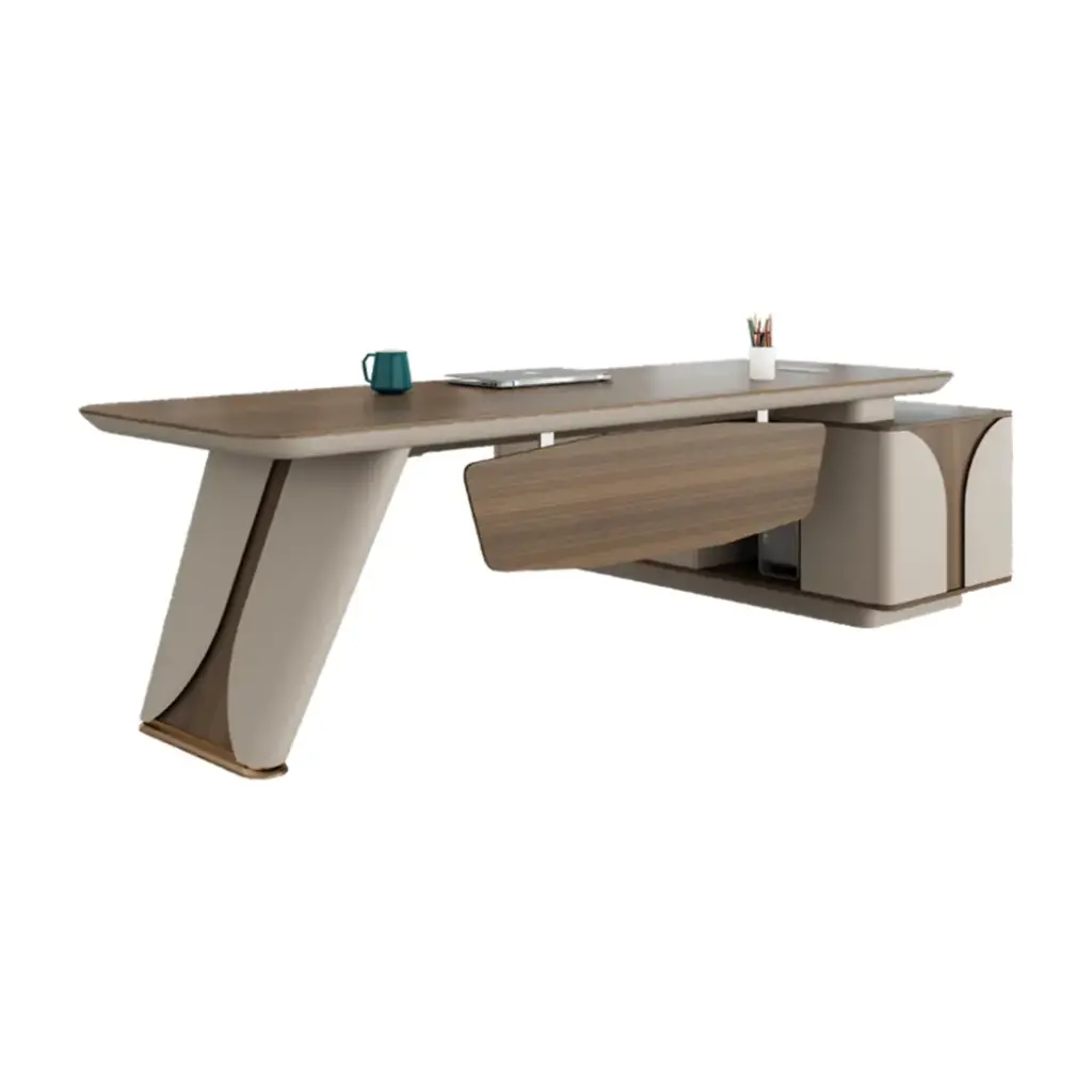 MODERN INTEGRATED ALUMINUM ALLOY EXECUTIVE DESK WITH SIDE CABINET AND BUILT-IN POWER MODULE - GH SERIES 