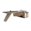 MODERN ANGLED LEG ALUMINUM ALLOY EXECUTIVE DESK WITH EXTENDED STORAGE CABINET AND CABLE MANAGEMENT - GH SERIES 