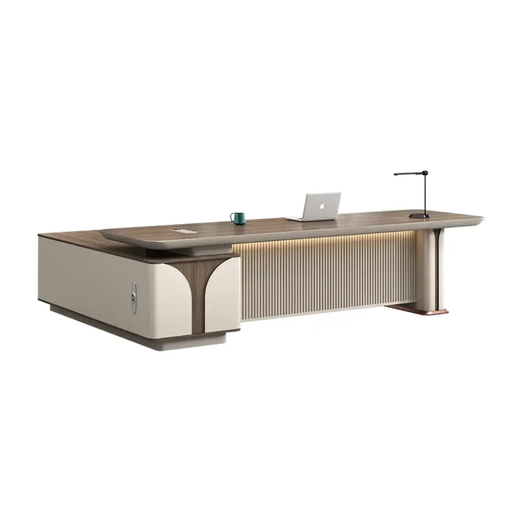 MODERN INTEGRATED ALUMINUM ALLOY EXECUTIVE DESK WITH SIDE CABINET AND SMART POWER MODULE - GH SERIES