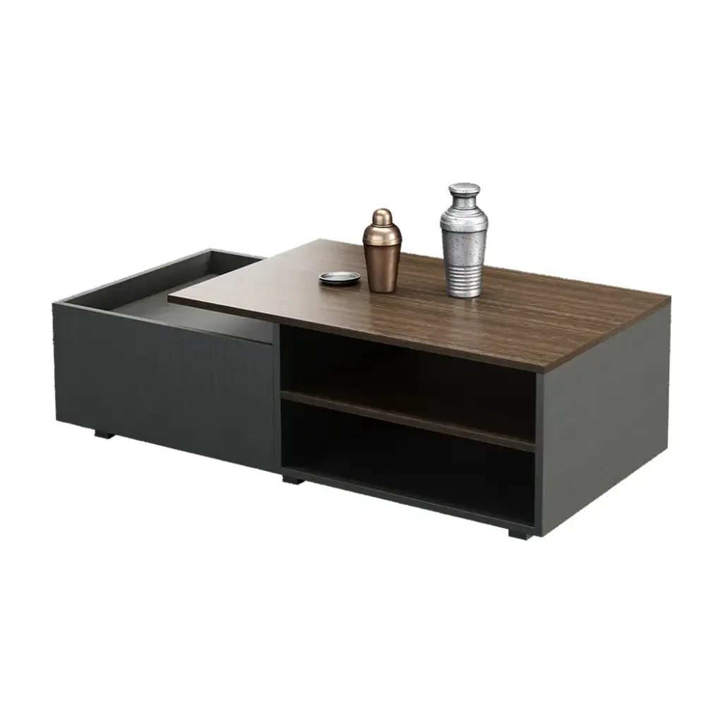 MODERN RECTANGULAR E0 MDF COFFEE TABLE WITH DRAWER AND OPEN STORAGE - GH SERIES 