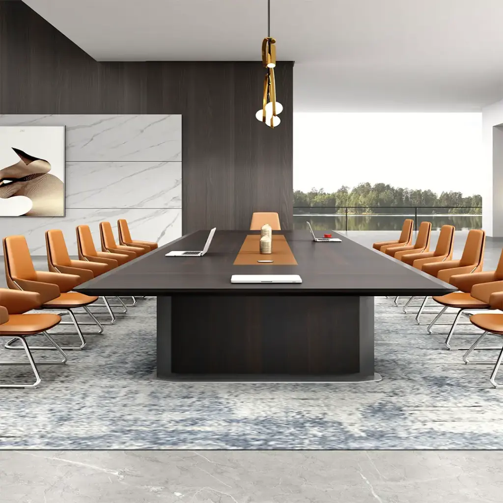 LARGE FORMAT E1 MDF EXECUTIVE CONFERENCE TABLE WITH LEATHER INLAY AND MULTI PNEUMATIC SOCKETS - KNIGHT SERIES 