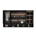 MODERN SLIDING GLASS DOOR MDF FILE STORAGE CABINET WITH LED LIGHTING AND CLOTHES RAIL - KNIGHT SERIES