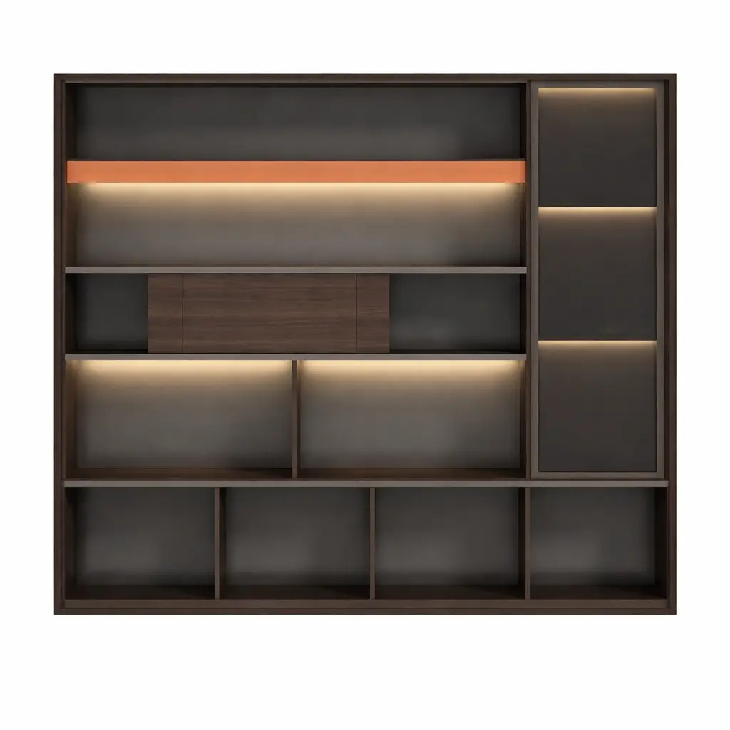 COMPACT SLIDING GLASS DOOR MDF FILE CABINET WITH LED ACCENT LIGHTING - KNIGHT SERIES