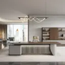 LARGE MODERN LEFT/RIGHT DIVIDED WALNUT EXECUTIVE DESK WITH VOICE CONTROLLED LIGHT STRIP - PHANTOM SERIES 