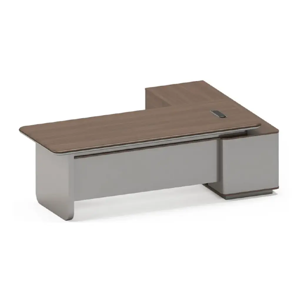 STANDARD MODERN REVERSIBLE LEFT/RIGHT WALNUT EXECUTIVE DESK WITH CORE JUNCTION BOX - PHANTOM SERIES 