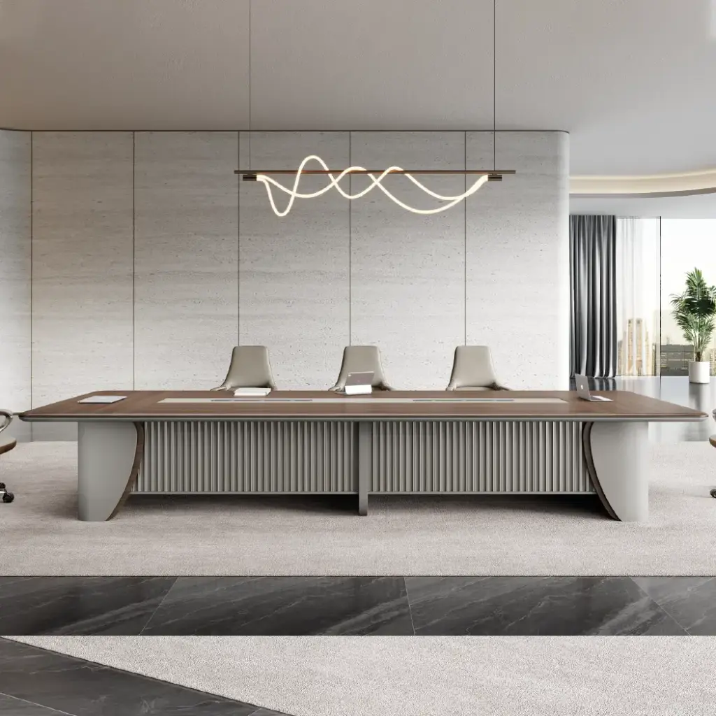 ULTRA GRAND MODERN WALNUT EXECUTIVE CONFERENCE DESK WITH PRO MULTI-FUNCTIONAL CABLE HUB - PHANTOM SERIES