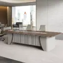 GRAND MODERN WALNUT EXECUTIVE CONFERENCE DESK WITH ADVANCED MULTI-FUNCTIONAL CABLE HUB - PHANTOM SERIES