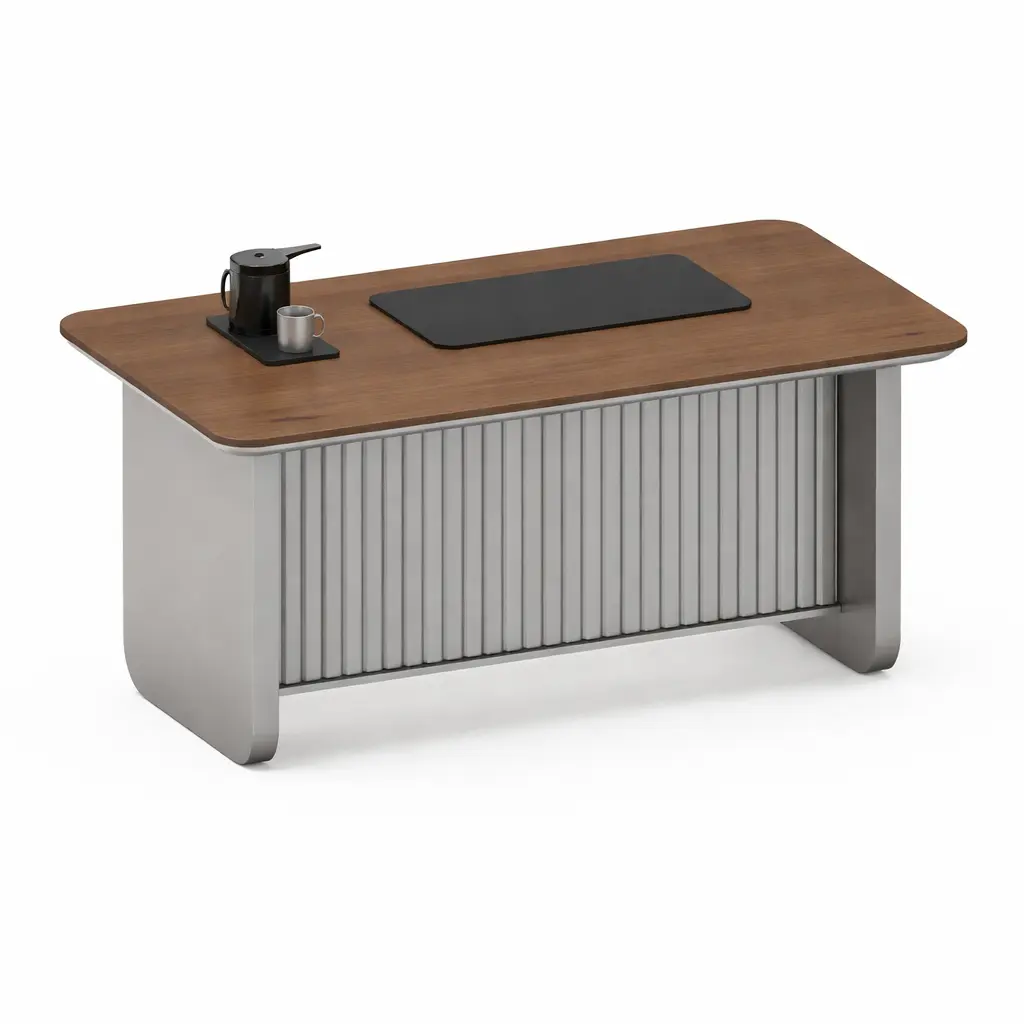 MODERN WALNUT EXECUTIVE TEA TABLE WITH INTEGRATED APPLIANCE MODULE - PHANTOM SERIES 