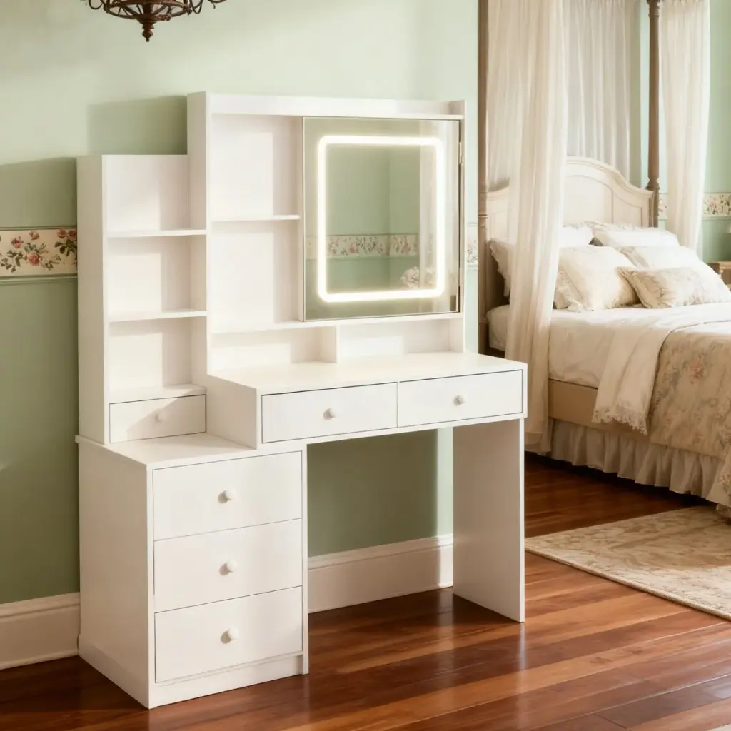 PREMIUM PLYWOOD DRESSING TABLE WITH LED MIRROR LIGHTING AND STORAGE