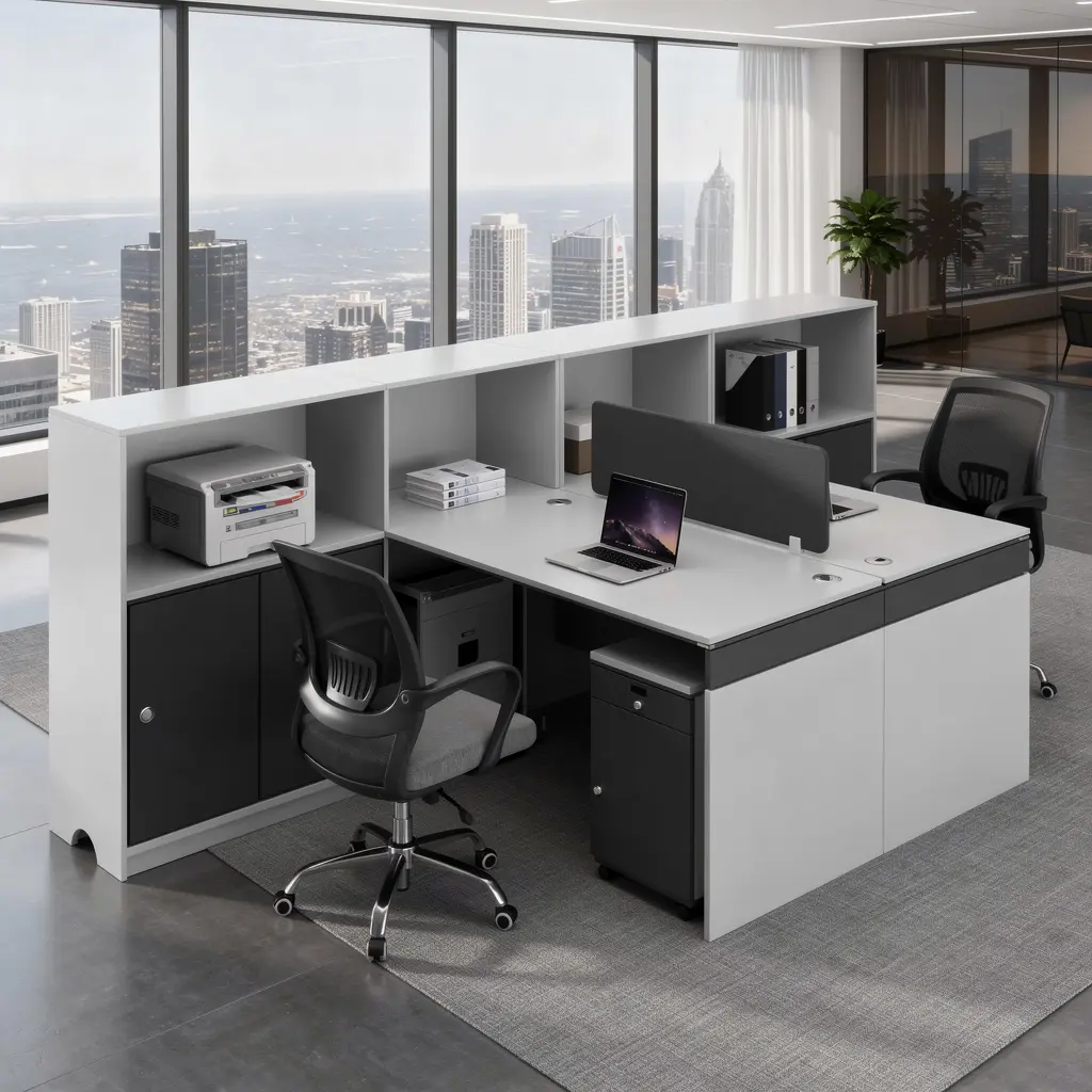 DUAL ERGO STORAGE BENCH STYLE OFFICE WORKSTATION