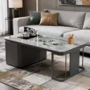 Stone & Wood Fusion Coffee Table with Metal Frame