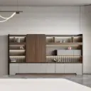 MODERN FULL HEIGHT WALNUT STORAGE FILE CABINET WITH VOICE-CONTROLLED LIGHTING – PHANTOM SERIES