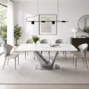 White Stone Table with V-Wing Sculptural Base